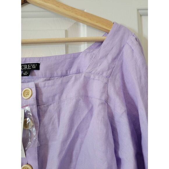 J. Crew Squareneck button-up top in linen, Purple M NWT $98 - Picture 5 of 10